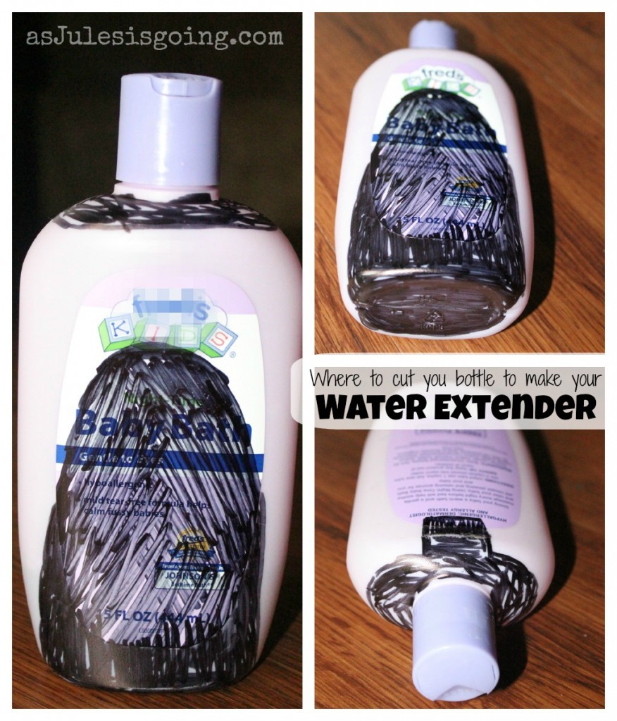 where to cut your baby bath bottle to make a water extender for your sink nozzle