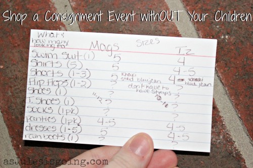 Shop a Consignment Event withOUT Your Children- shoping list